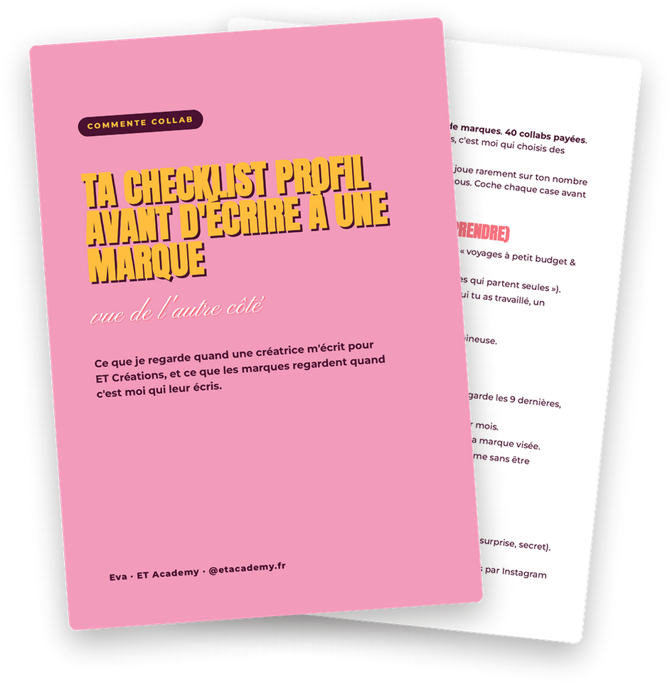 Aperçu de la checklist profil avant d'écrire à une marque, par Eva